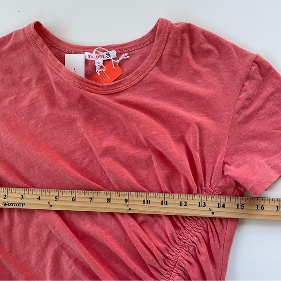 Anthropologie SUNDRY Women's Peachy Orange Ruched T-shirt Dress Mini MEDIUM NWT - Picture 7 of 8